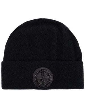 Giorgio Armani Logo Beanie Hat - Black
