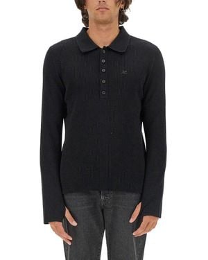 Courreges Slim Fit Polo - Black
