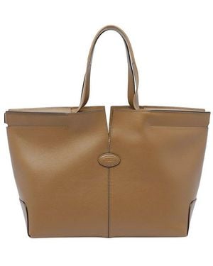 Tod's Logo Debossed Medium Tote Bag - Brown
