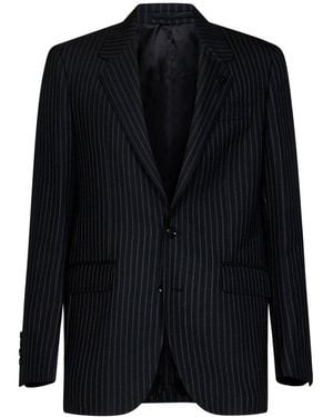 Lardini Pinstriped Single-Breasted Long-Sleeved Jacket - Black