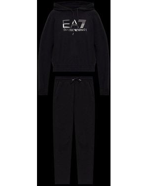 EA7 Logo Printed Drawstring Tracksuit - Black