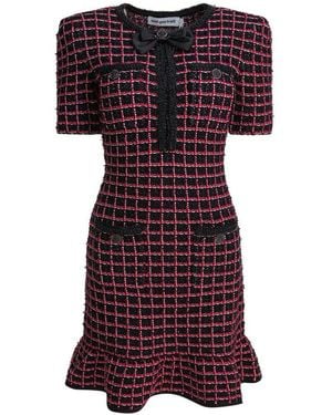 Self-Portrait Check Knit Mini Dress - Purple