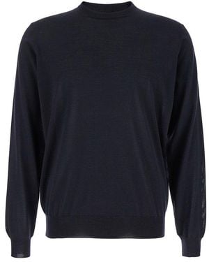 Plain Crewneck Sweater With Ribbed Trims - Blue