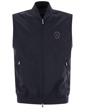 Brunello Cucinelli Logo Detailed Zipped Gilet - Blue