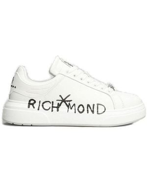 John Richmond Logo Printed Lace-Up Trainers - White