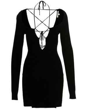 Nensi Dojaka Tie-Up Neckline Mini Dress - Black