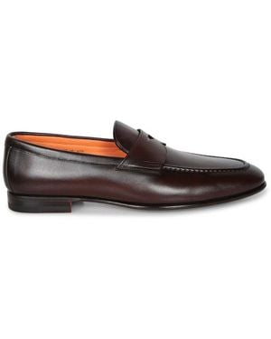 Santoni Almond Toe Loafers - Brown