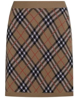 Burberry Checked Knitted Midi Skirt - Brown