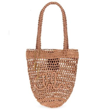 トートバッグ Chloe Small Summer Banana Tote Bag In Sand Colour Chloe Summer Banana Tote Bag in Striped Crochet Paper and