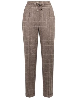 Kiton Wool Blend Check Trousers - Grey