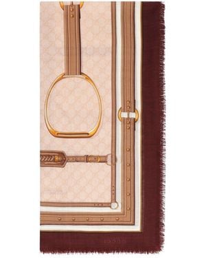 Gucci Frayed Hem Wool And Silk Scarf 120X120 Cm - Brown