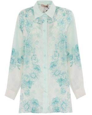 Twinset Floral Printed Long Shirt - Blue