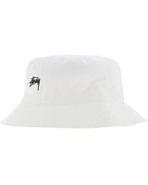 Stussy Logo Embroidered Bucket Hat - White