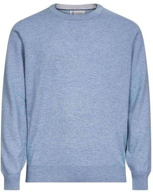 Brunello Cucinelli Crewneck Knitted Sweater - Blue