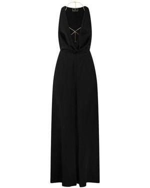 Elisabetta Franchi Fluid Crepe Palazzo Jumpsuit With Innovative Bra Accessory - Black