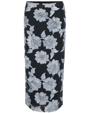 ROTATE BIRGER CHRISTENSEN Floral-Mesh Rear Slit Pencil Skirt - Grey