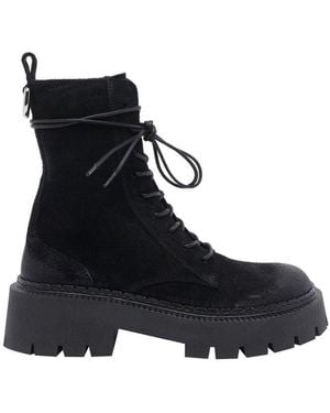 Vic Matié Side Zipped Lace-Up Ankle Boots - Black