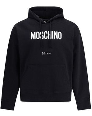 Moschino Logo Printed Drawstring Hoodie - Blue