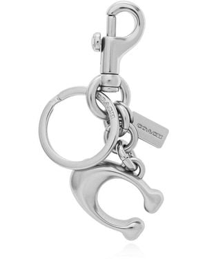COACH Logo Plaque Keychain - White