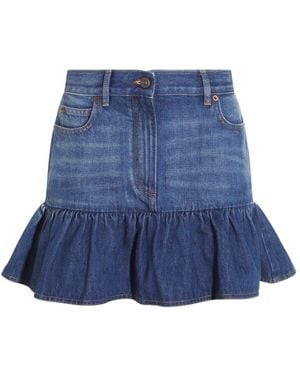 Valentino Ruffled Hem Denim Skirt - Blue