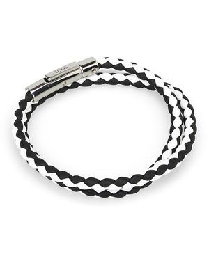 Tod's Black And White Leather Double Wrap Bracelet - Metallic