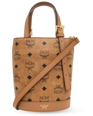 MCM Logo Concave Embossed Shoulder Bag in Red Lyst
