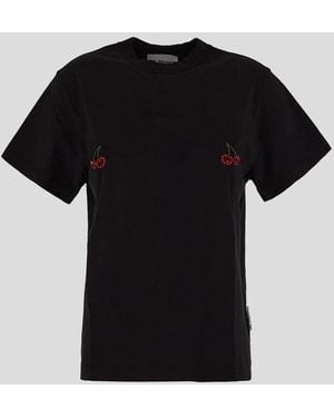Des Phemmes Cherry Embroidered T-Shirt - Black