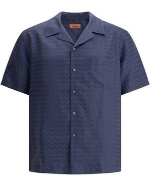 Missoni Zigzag-Jacquard Short-Sleeved Shirt - Blue