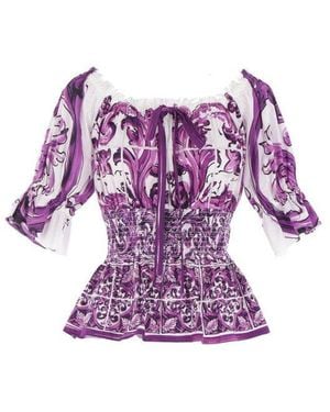 Dolce & Gabbana Majolica-Print Poplin Top - Purple