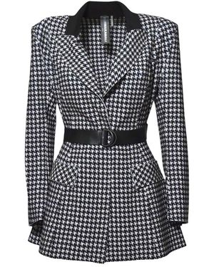 Norma Kamali Houndstooth Belt Detailed Jacket - Black