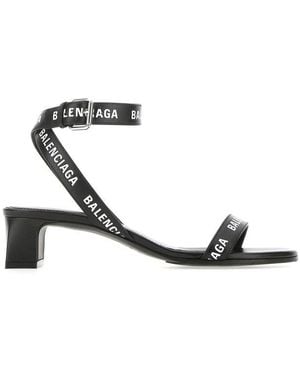 Balenciaga Allover Logo Ankle Strap Sandals - White