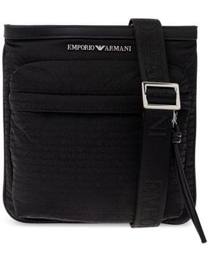 Emporio Armani Logo Plaque Zip-up Crossbody Bag - Black
