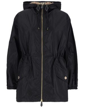 Burberry Hooded Drawstring-Waist Coat - Black