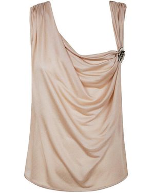 Blumarine Rose Embellished Draped-Neck Tank Top - White