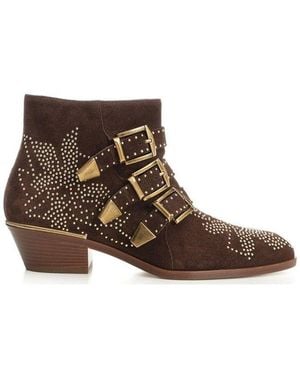 Chloé Susan Stud Detailed Buckled Boots - Brown