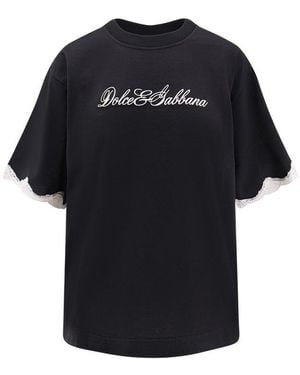 Dolce & Gabbana Logo Embroidered Crewneck T-Shirt - Black