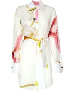 Genny Floral Print Shirt Dress - White