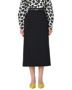 MSGM Logo-Waistband Zipped Midi Skirt - Black