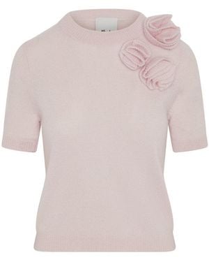 Allude Floral Appliqué Crewneck Sweater - Pink