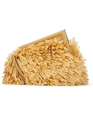 Fendi First Midi Raffia Fringed Clutch Bag - Metallic