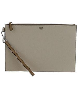 Fendi Logo Plaque Zipped Pouch - Gray