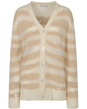 Acne Studios Striped Distressed Button-Up Cardigan - Natural