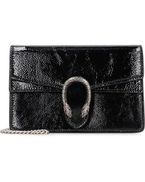 Gucci Patent Leather Mini Crossbody Handbag With-Tone Hardware, Suede Lining - Black