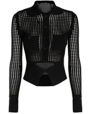 ANDREA ADAMO Open-Knit Long-Sleeved Cardigan - Black