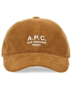 A.P.C. Logo Printed Corduroy Cap - Brown
