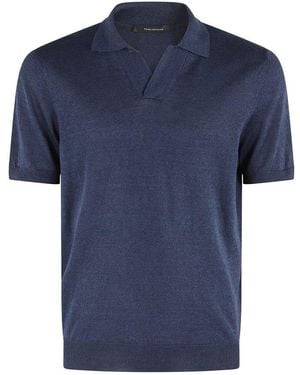 Tagliatore Cotton Knit Polo Shirt - Blue