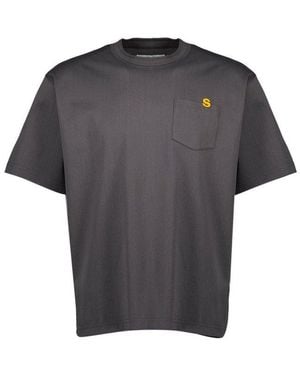Sacai Logo Embroidered Crewneck T-Shirt - Grey