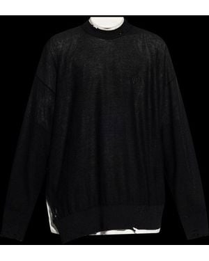 Balenciaga Bb Logo Embroidered Distressed Knit Jumper - Black