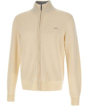 Sun 68 High-Neck Zip-Up Cardigan - White