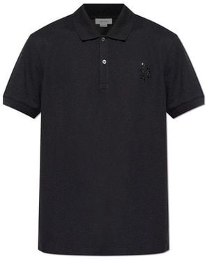 McQueen Rose Embellished Polo Shirt - Black